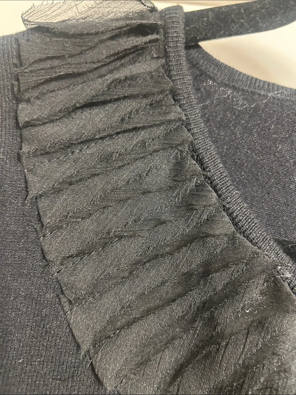 Anthropologie-Field Flower Black Ruffle-Neck Button Front Cardigan